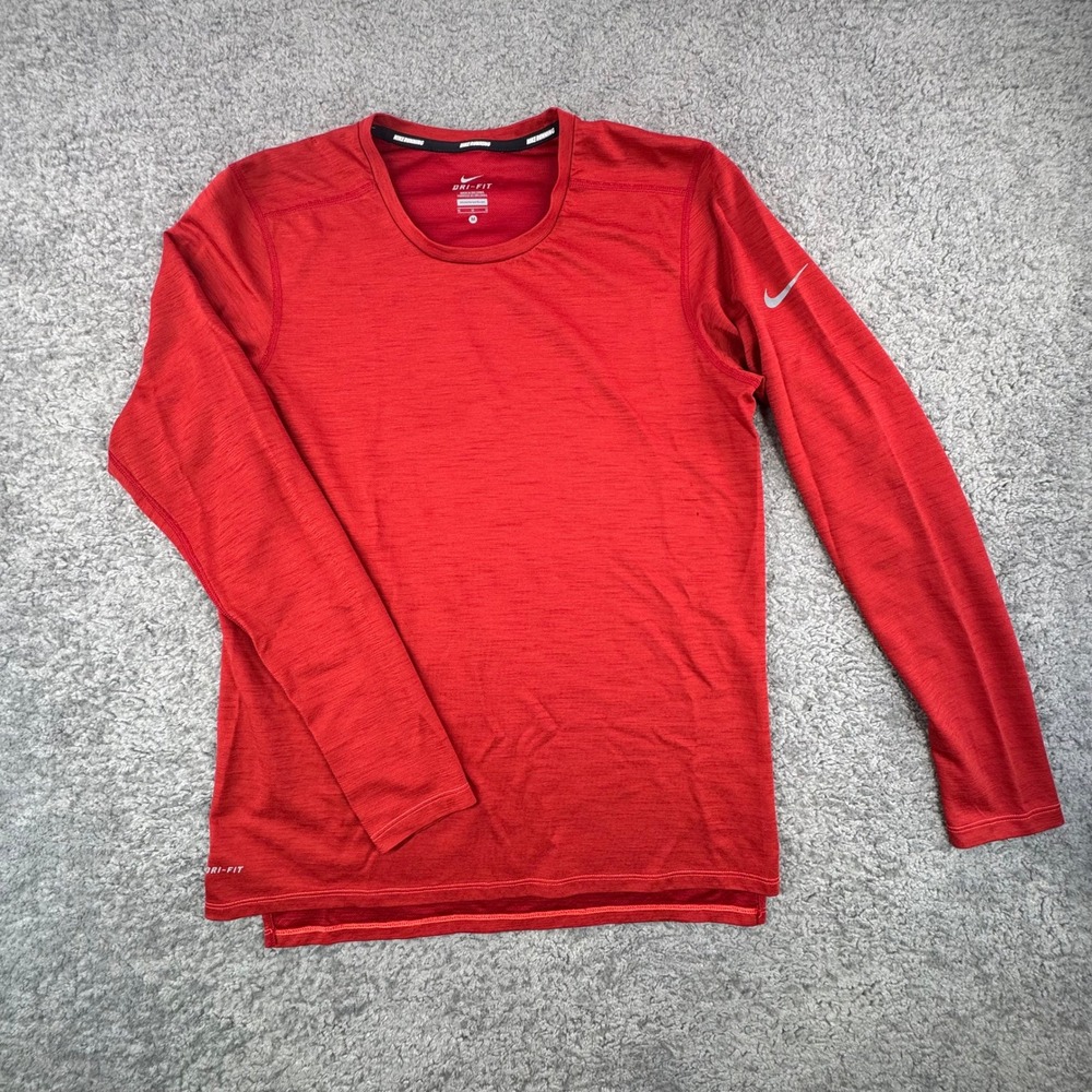 Nike Dri‎ Fit Red Long Sleeve Athletic Shirt Men's Size Medium Runner SEE PICS